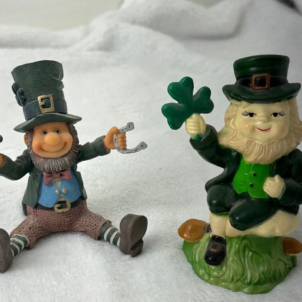 Leprechaun Figurine Set 2pc Green St Patricks Day Excellent‎ Lucky Decor China