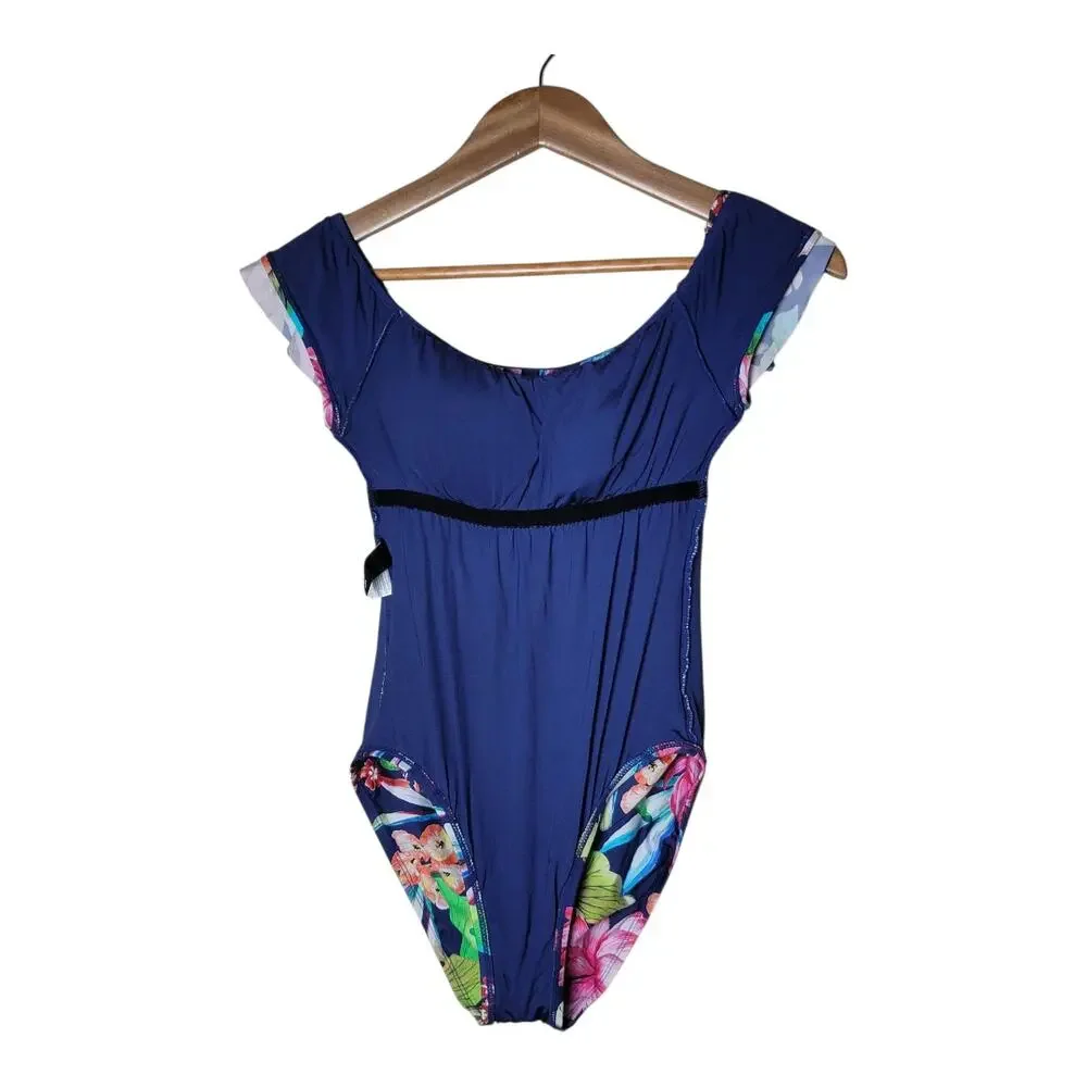 La‎ Blanca Off Shoulder Ruffle One Piece Swimsuit Floral Women's Size 6 US
