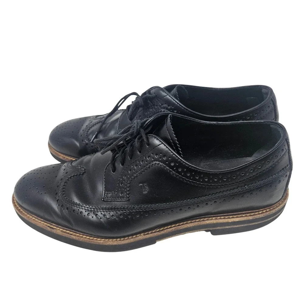 Tods Mens Black Leather Wingtip Brogue Derby Shoes Made in Italy Size 9.5 A