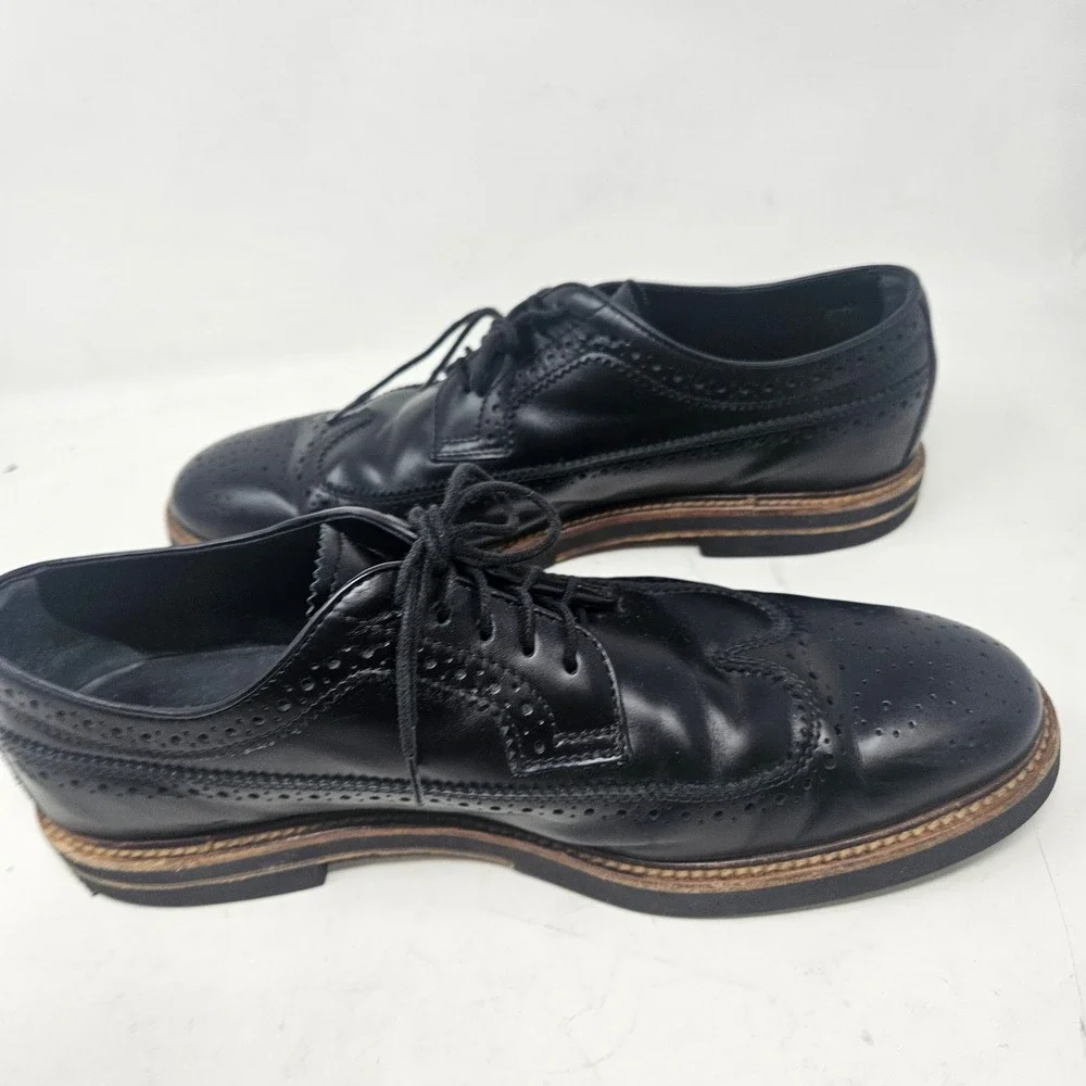 Tods Mens Black Leather Wingtip Brogue Derby Shoes Made in Italy Size 9.5 A