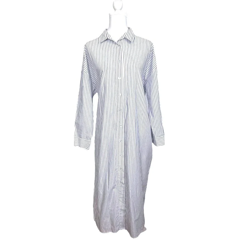 Mohawk General Store SMOCK Japan Stripe Shirt Dress 2 Blue White Button‎ Front