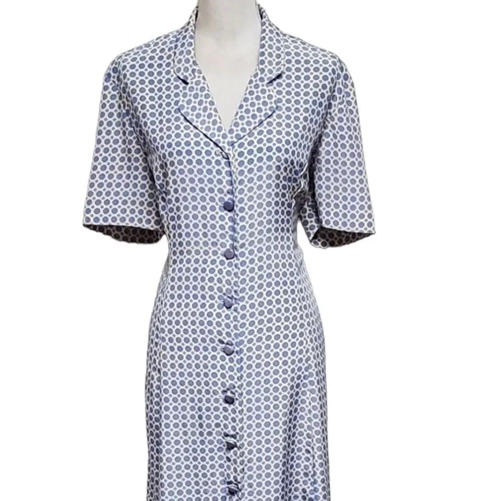 Leslie Fay 1980s Vtg maxi dress blue polka dot w/ short sleeves Summer Flowy