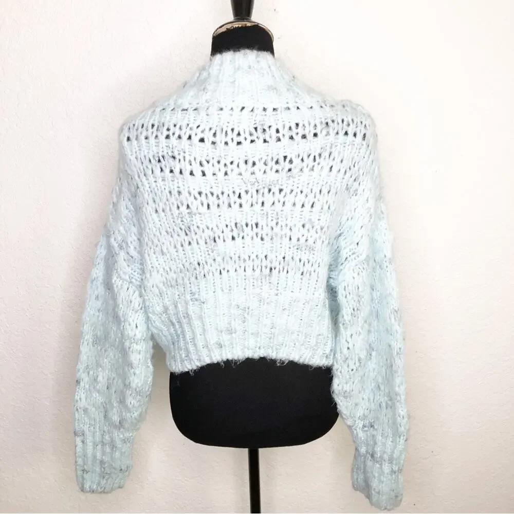 Urban Outfitters light blue semi open knit mock turtleneck sweater size Medium