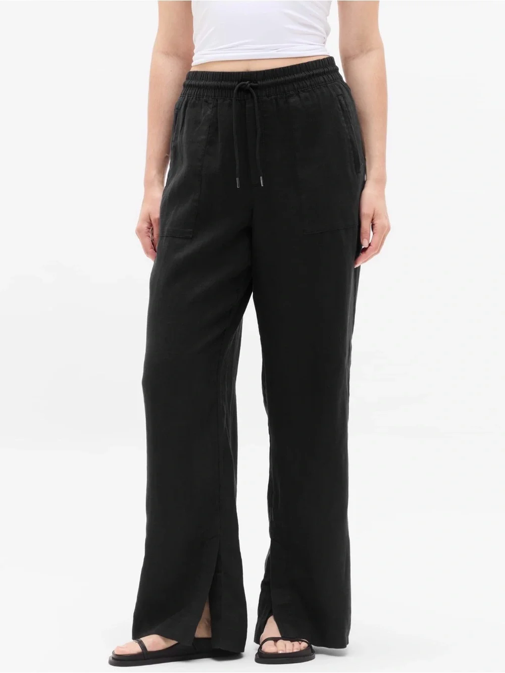 NWT Athleta Retreat Linen Wide Leg Black Pant Size Large