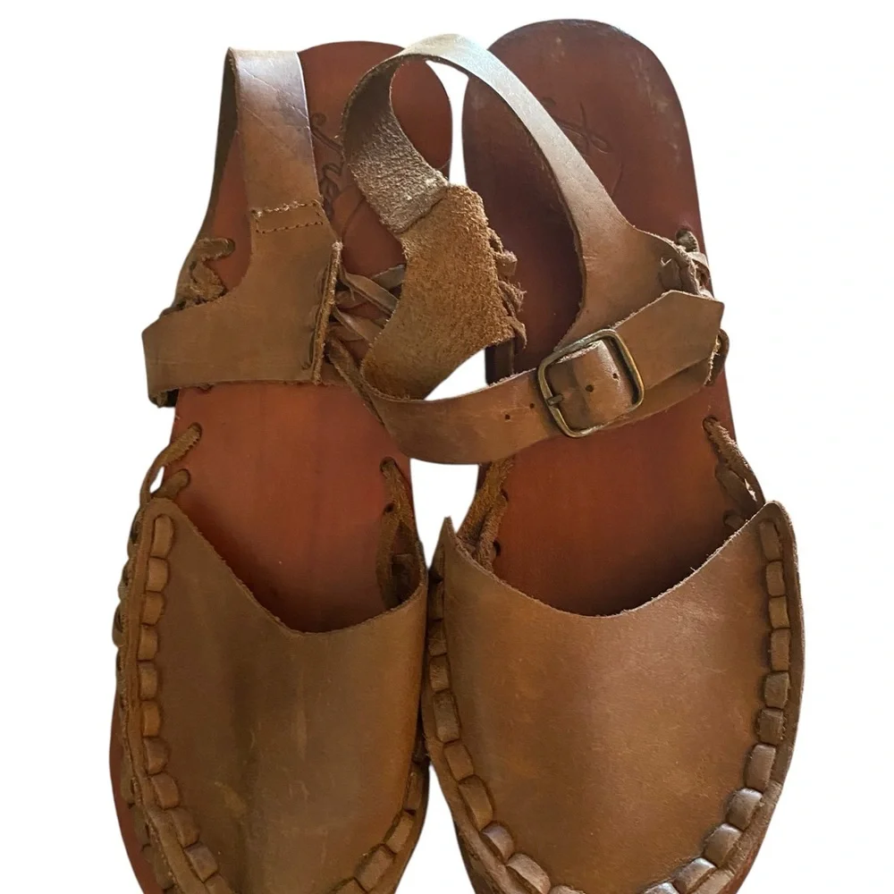 Free People Brown Leather Woven Platform Clog Mules