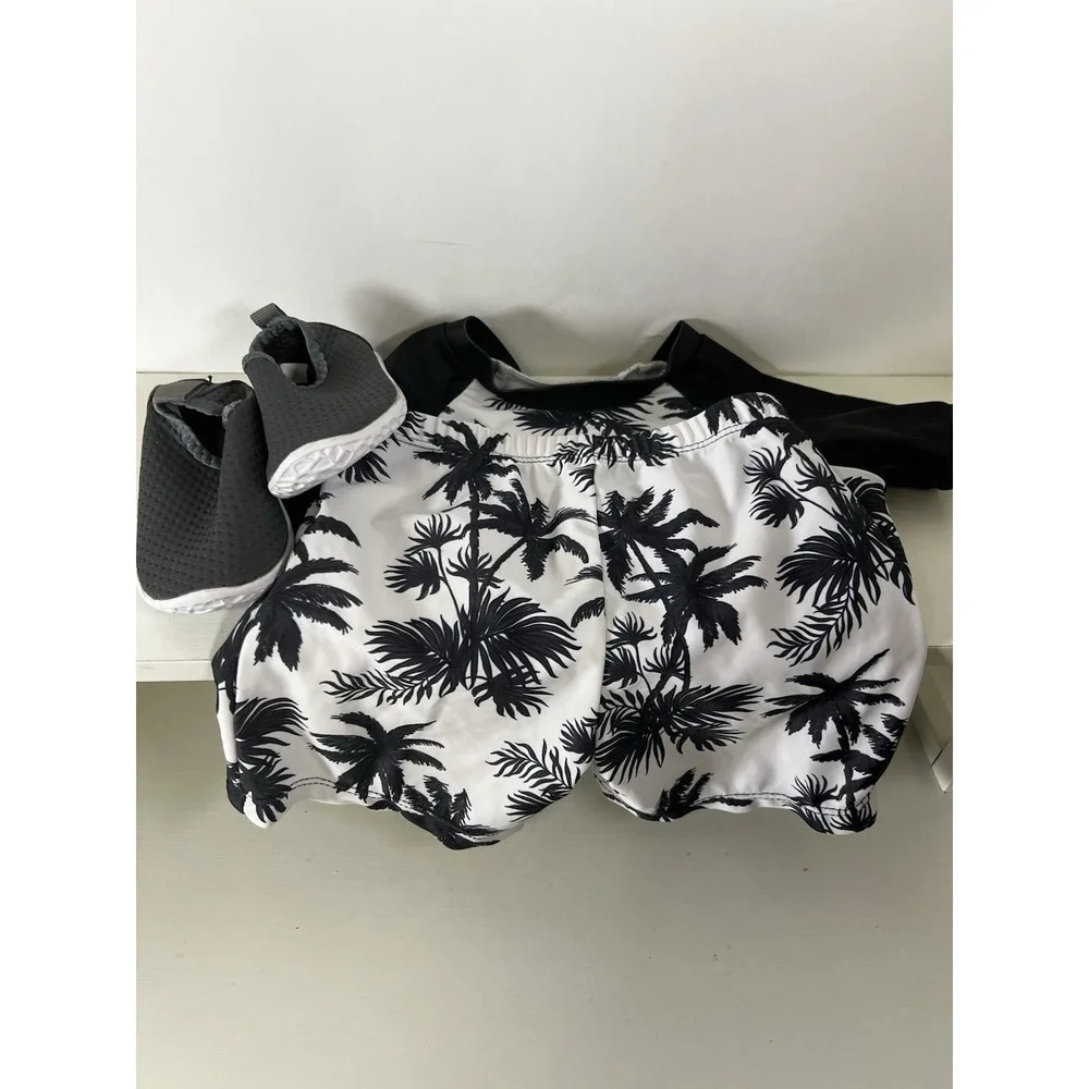 Toddler Boy Swimsuit Set 2T Palm Tree w/ Water Shoes‎