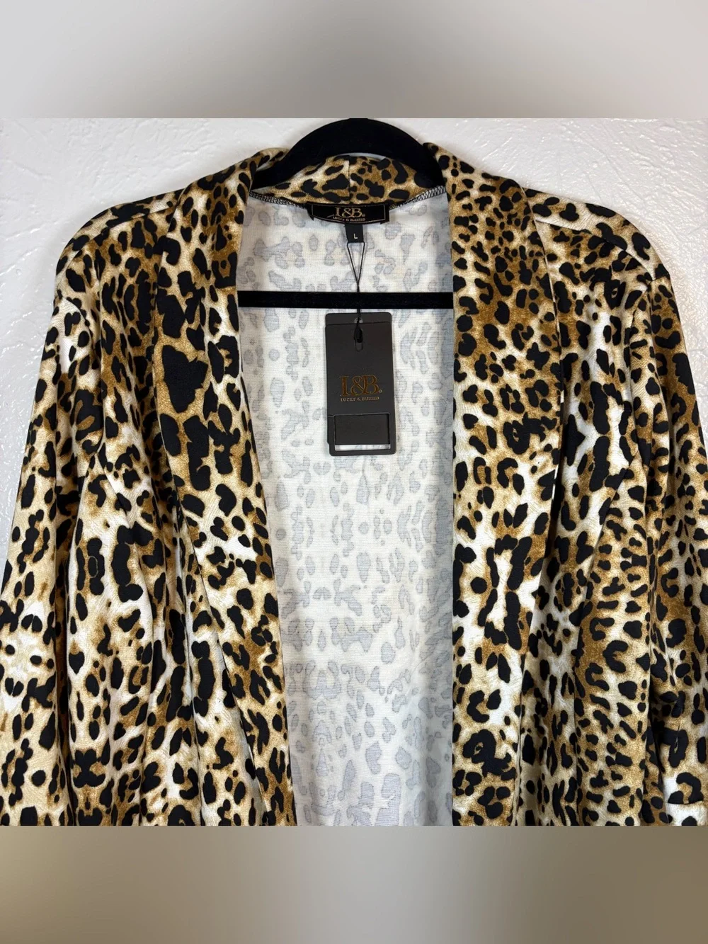 Lucky & Blessed Bell Sleeved Blazer Cardigan Large L&B Leopard Print Animal