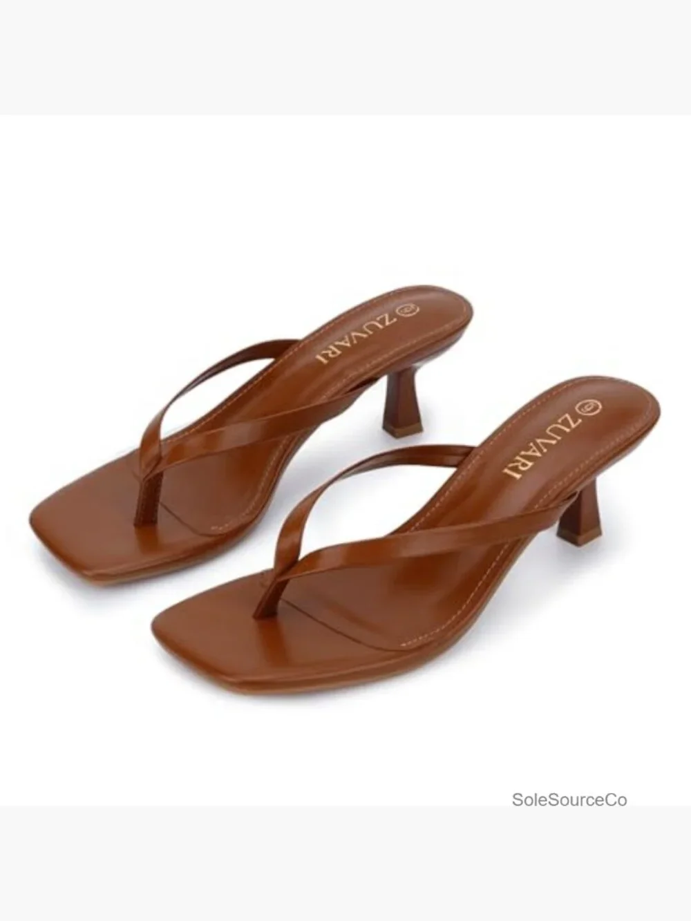 Square Toe Kitten Heel Sandals Flip Flop Thong Slip On Dressy Summer