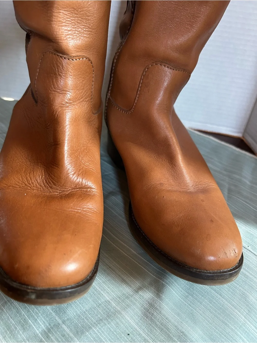 Women's Over-the-Knee Tan Leather Boots with Woven Side Detail