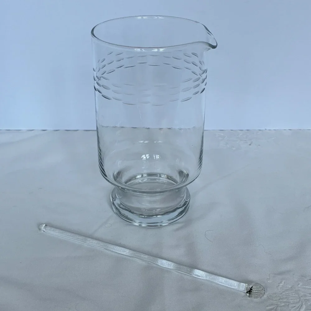 Princess House Crystal Heritage Martini Cocktail Pitcher Etch MCM Barware Retro