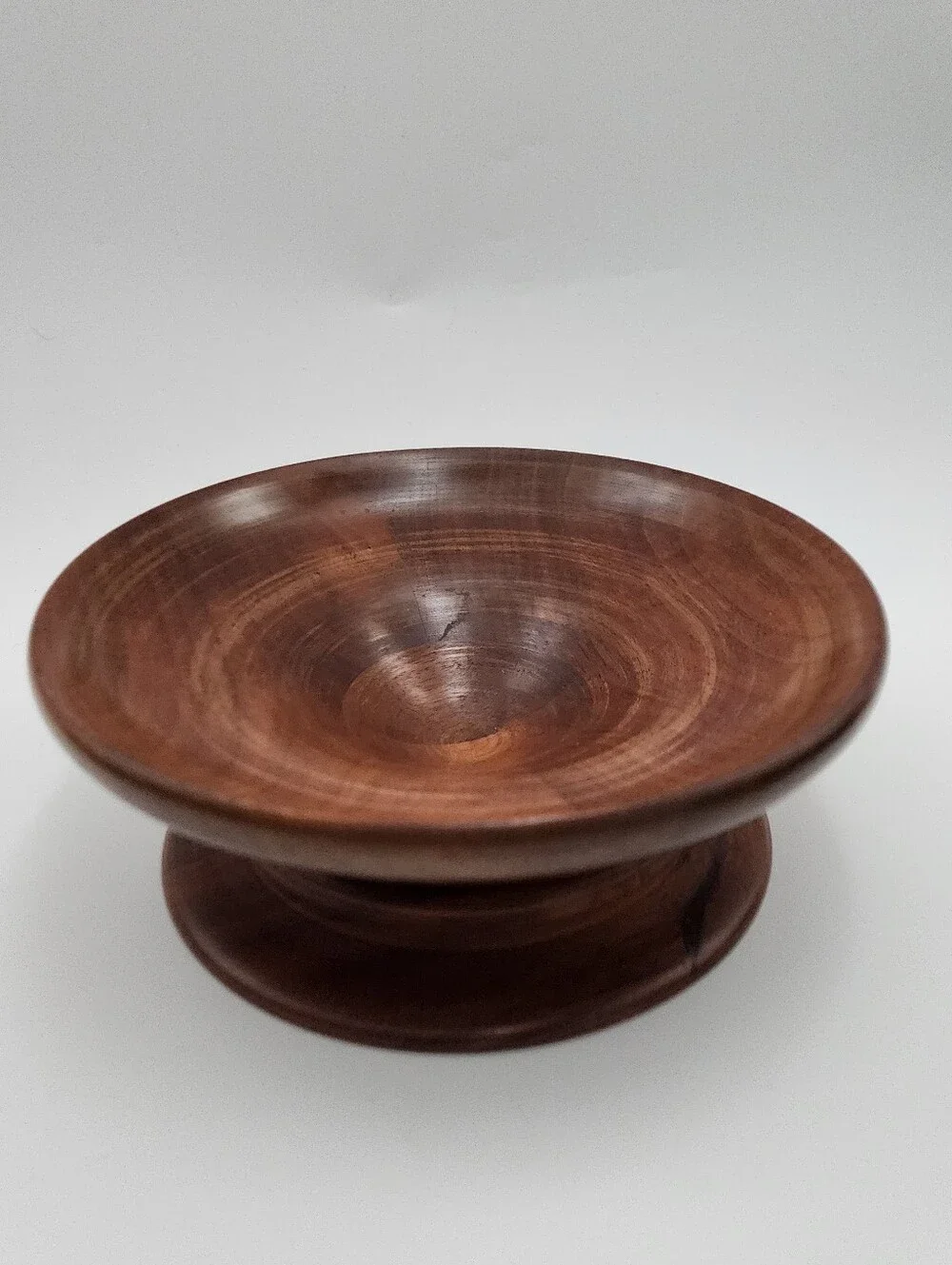 Mid-Century Modern Real Walnut Wood Small Pedestal Serving Bowl