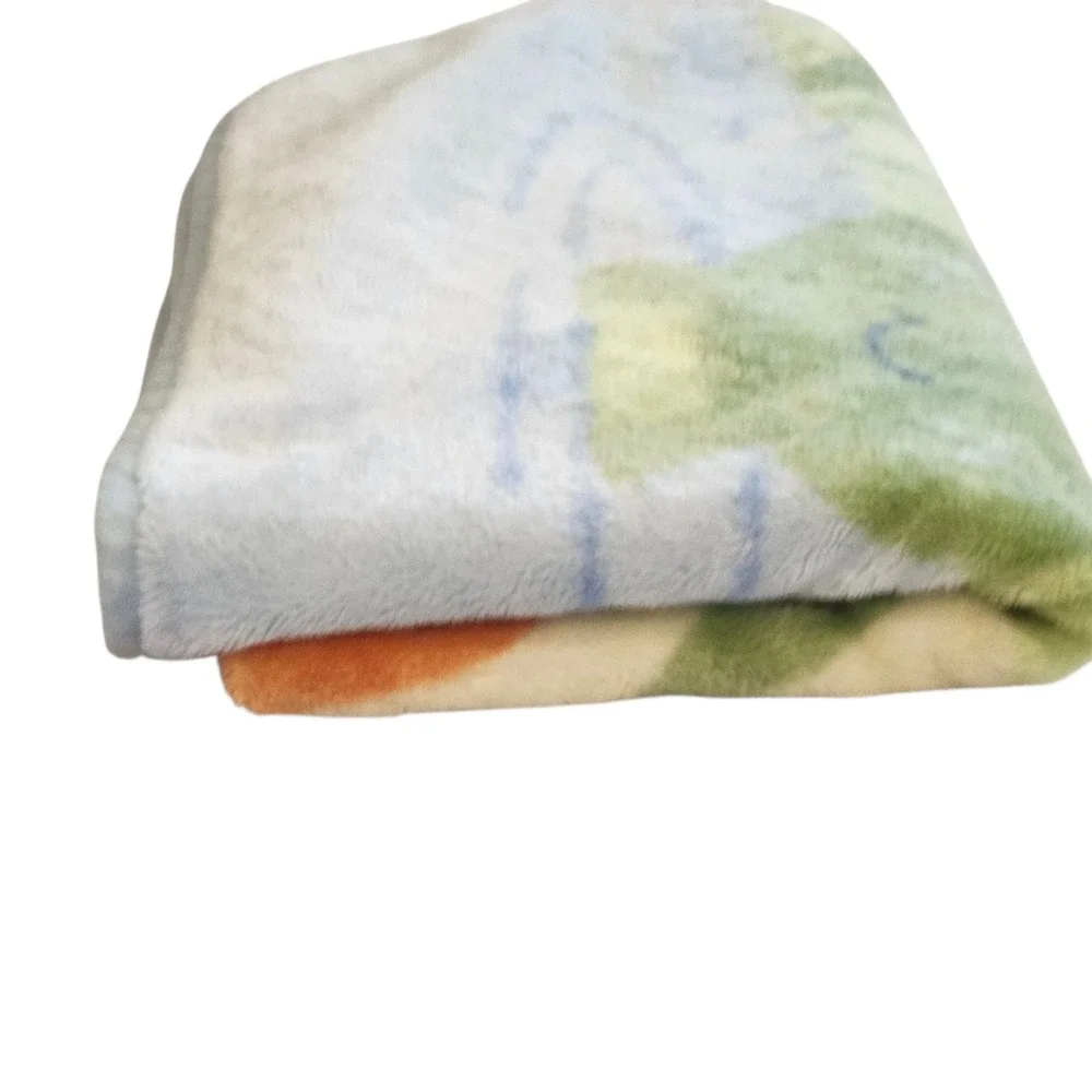 Vintage Carter's Baby Blanket Frog Pond Duck Bird Blue Green Plush‎ Blanket