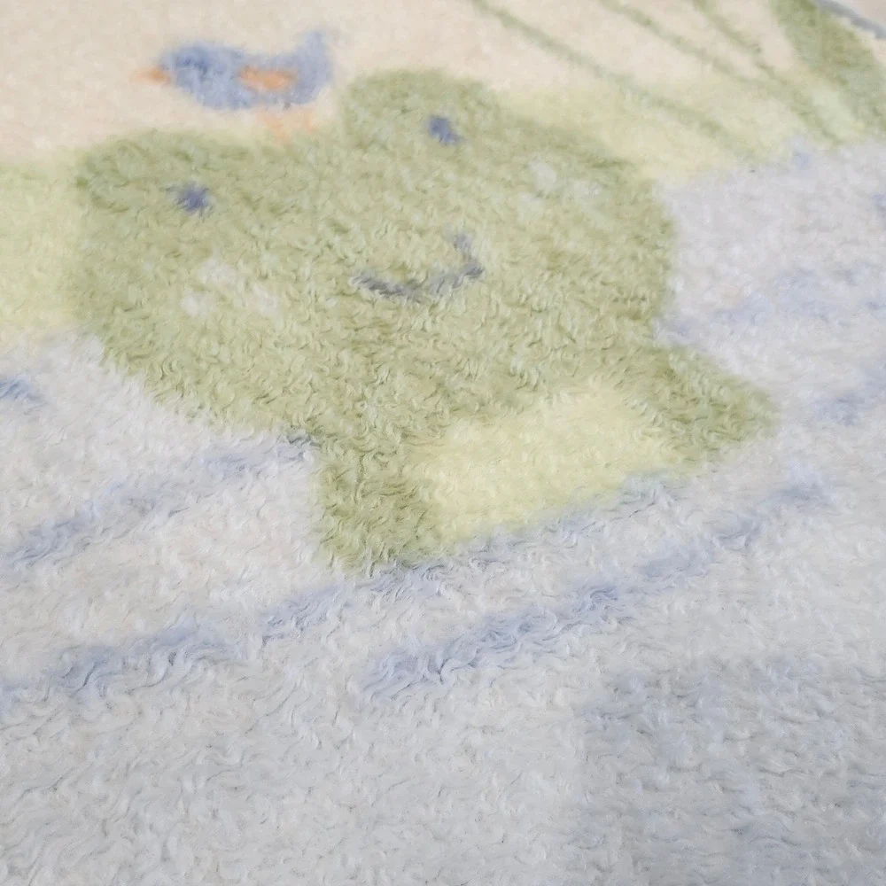 Vintage Carter's Baby Blanket Frog Pond Duck Bird Blue Green Plush‎ Blanket