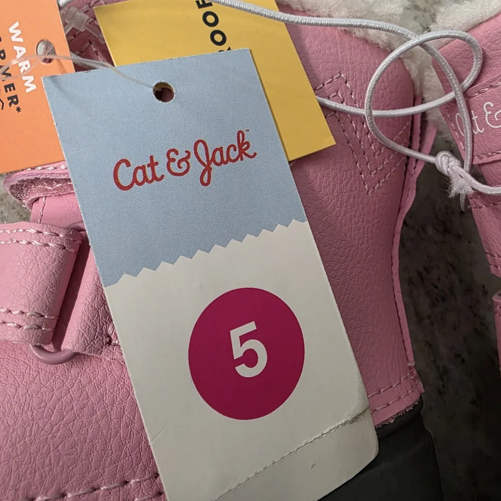 New Cat & Jack Pink and Gray Denver Winter Boots Little Girls Size 5
