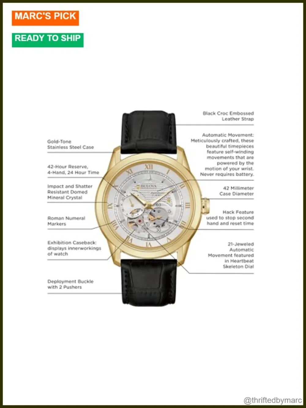 Self-Winding Automatic Watch with 24-Hour Sub Dial, Exhibition Caseback,