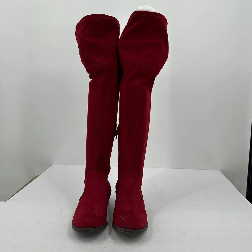 Chinese Laundry Over the Knee Boots Size 6 Red Faux Suede Whimsigoth Boho‎ Chic