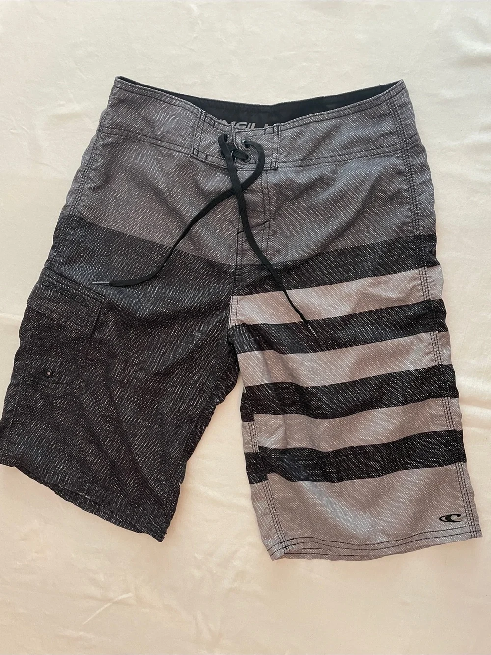 O’Neill Men's Black and Gray Striped Swim Board Shorts