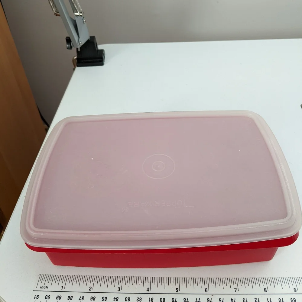 Vintage Red Tupperware Tuppercraft Divided Stow N Go Tackle Craft Sewing Box Lid