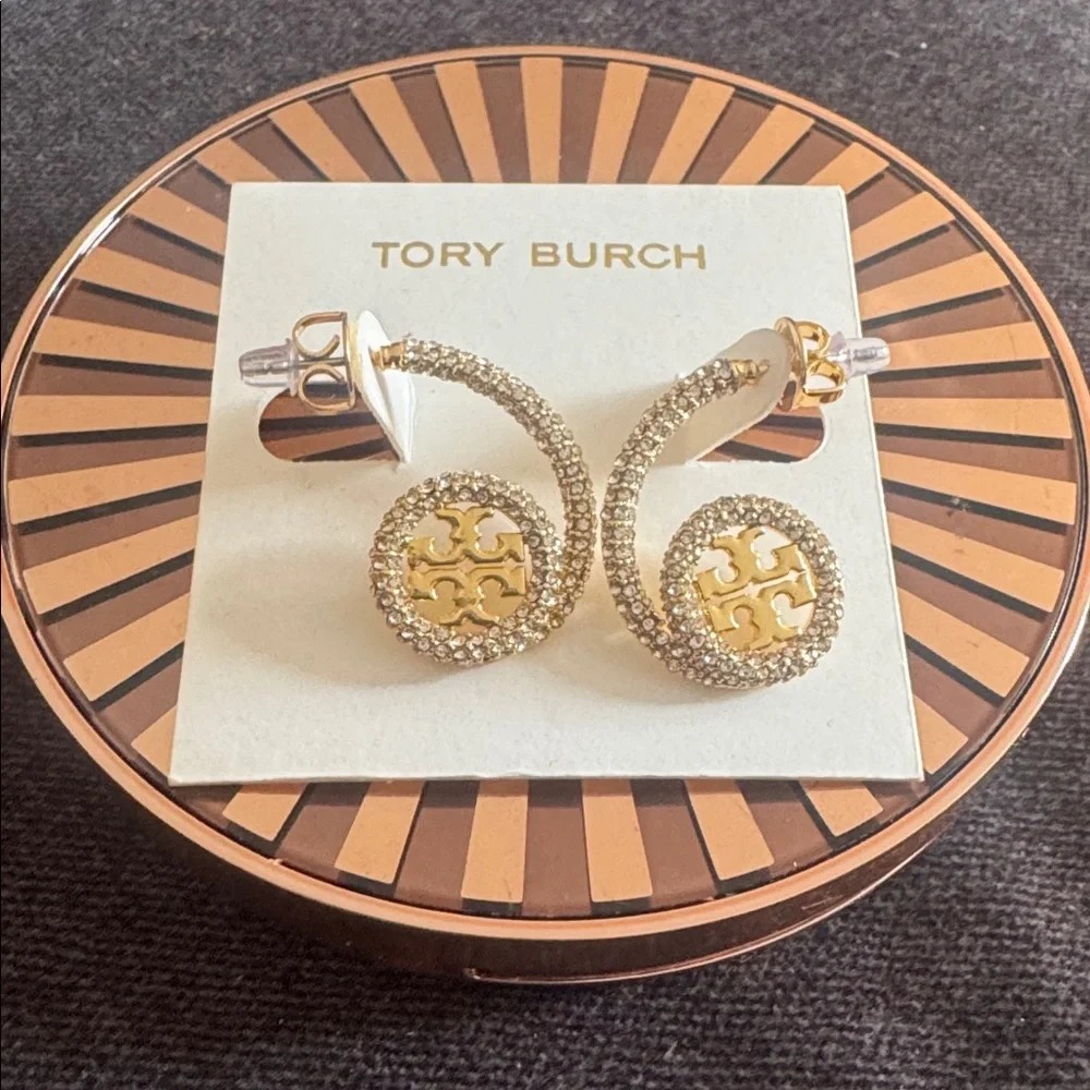 Tory Burch • Icon Pave Loop Earrings good NEW $129