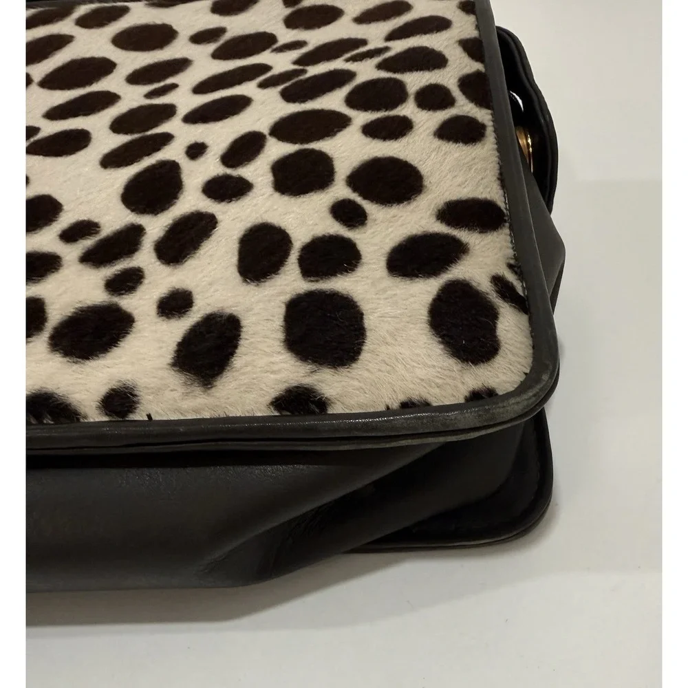 VTG Carlos Falchi Animal Print Calf Hair Leather Handbag Tan Dark Brown