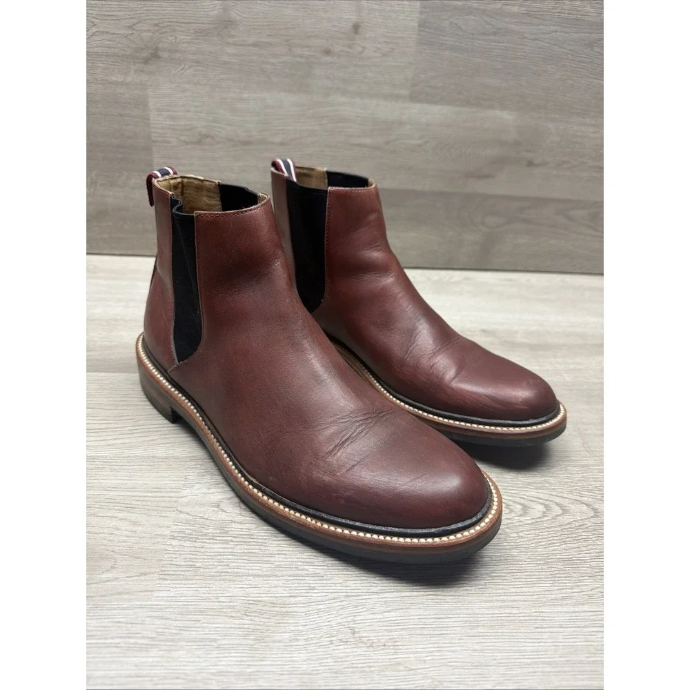 J Crew Chelsea Boot Oar Stripe Italian Leather J9018 Size 7.5 Mens Very Nice‎