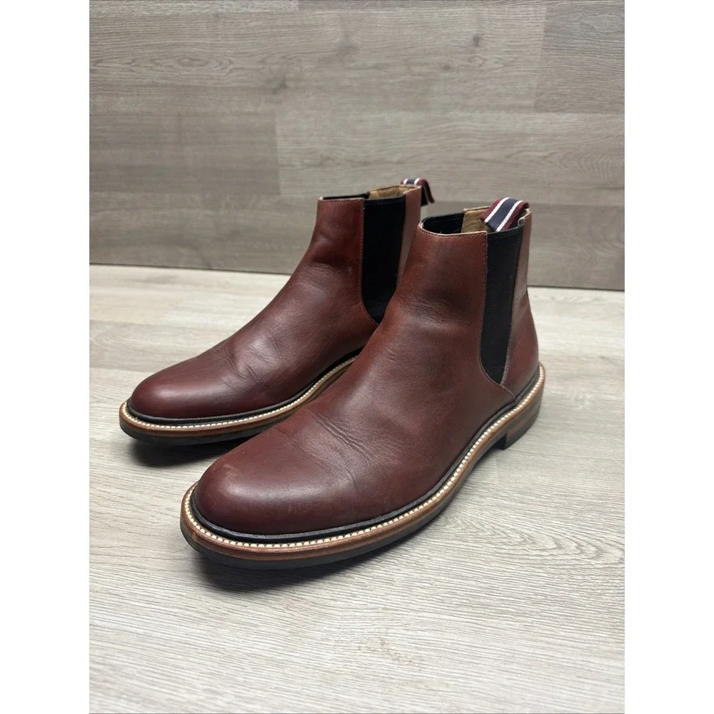 J Crew Chelsea Boot Oar Stripe Italian Leather J9018 Size 7.5 Mens Very Nice‎