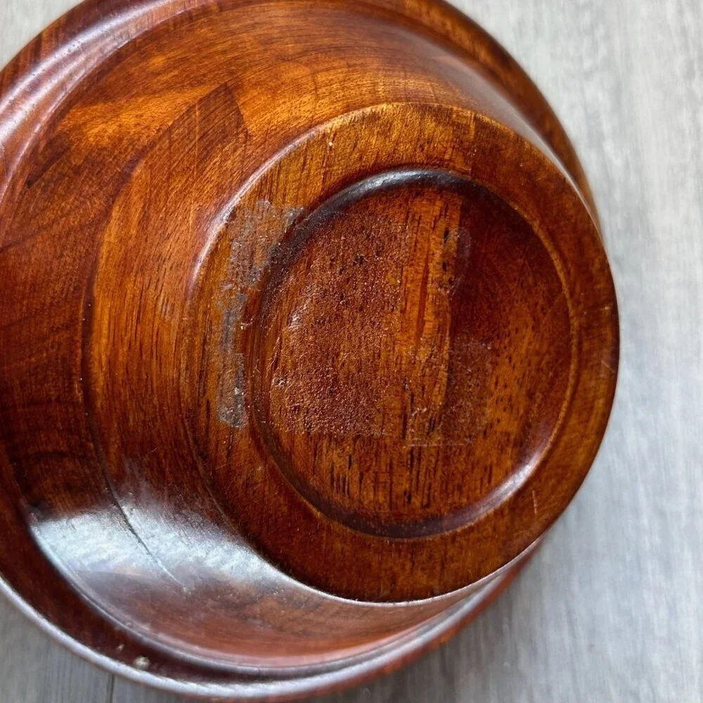 Mountain Woods Vintage Set of 5 Siamese Teak Wooden Salad Bowl Handcrafted Brown