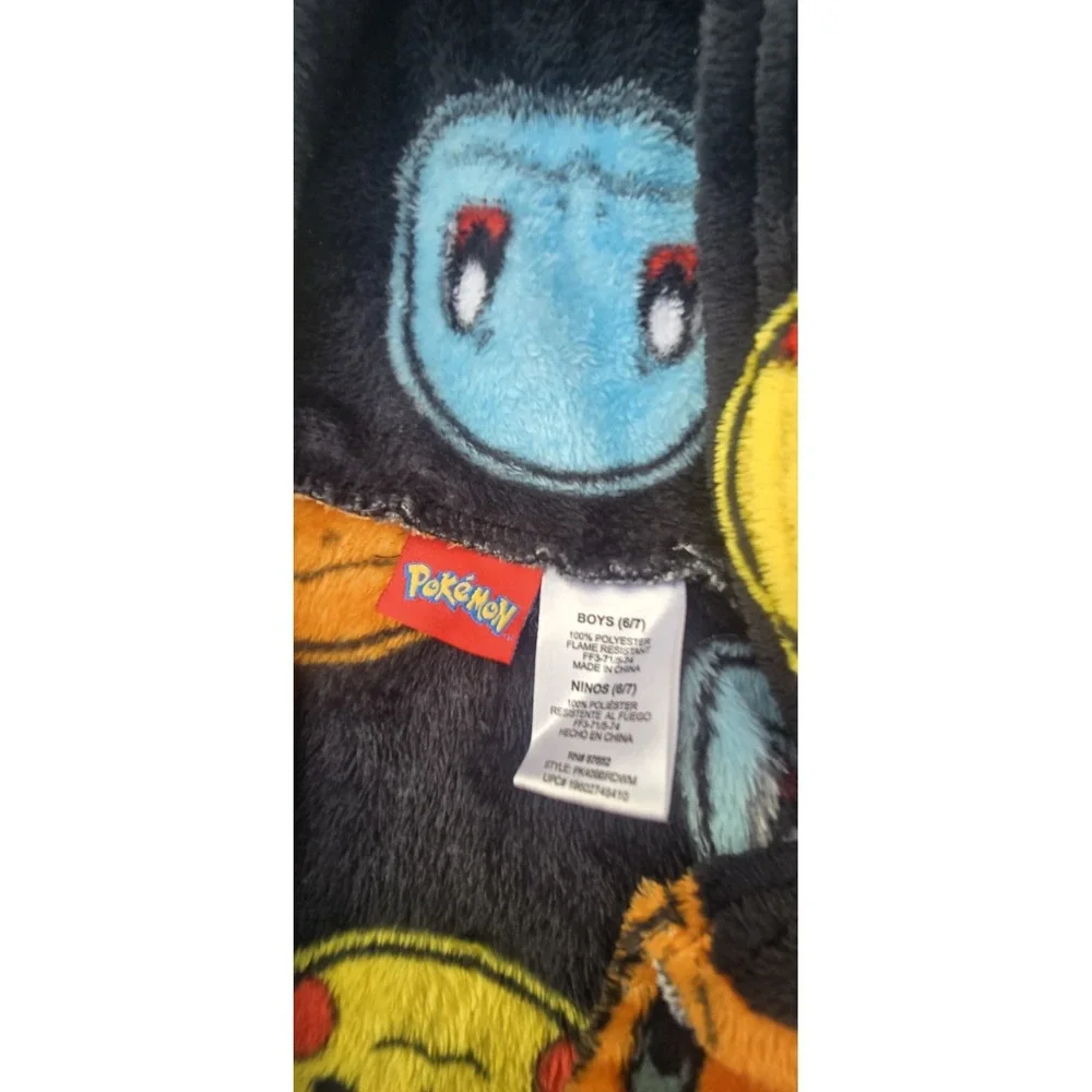 Pokemon Pikachu Character Plush Fleece Hooded Bathrobe Robe Kids Boys 6/7