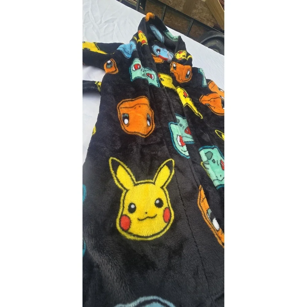 Pokemon Pikachu Character Plush Fleece Hooded Bathrobe Robe Kids Boys 6/7