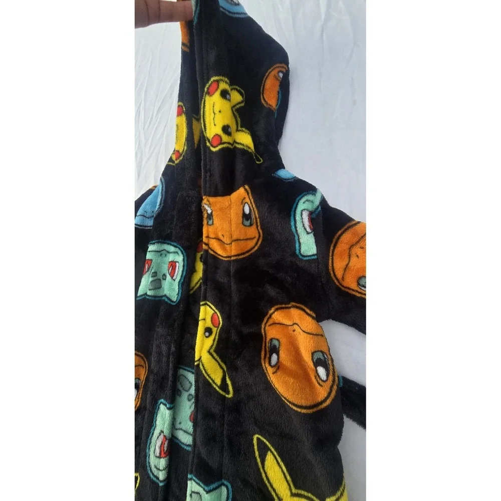 Pokemon Pikachu Character Plush Fleece Hooded Bathrobe Robe Kids Boys 6/7