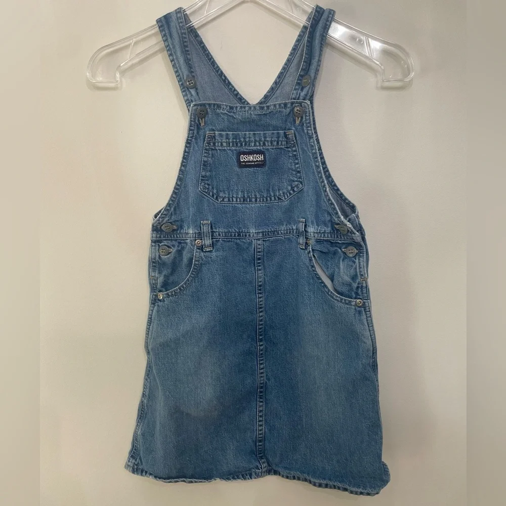 Vtg Oshkosh B'Gosh Girls Denim Bib Overall Jumper Dress Adjustable Strap Size 6