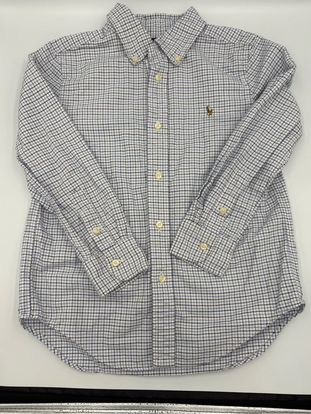 Ralph Lauren Boys' Blue Check Button-Down Shirt-100% cotton- size 6