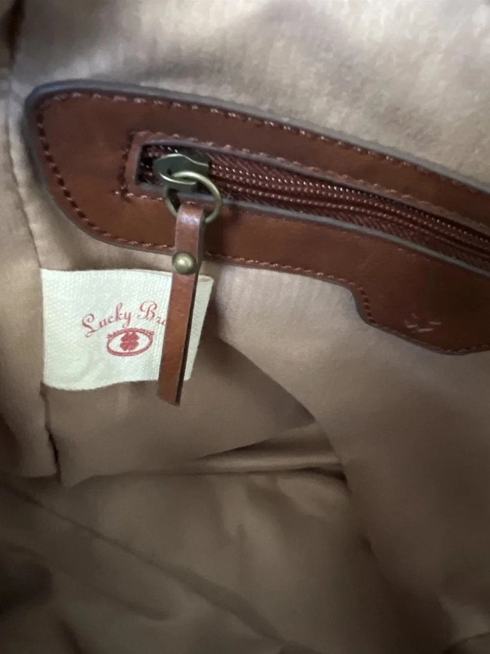 Lucky Brand Kendal Striped Canvas & Brown Leather Drawstring Backpack