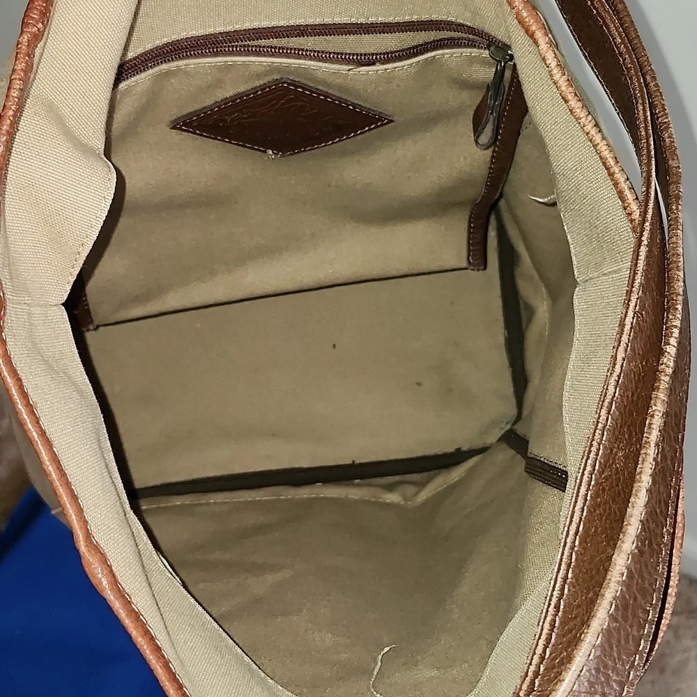 Ellington Unisex Sling Assistant Backpack Khaki Canvas/Brown leather Trim