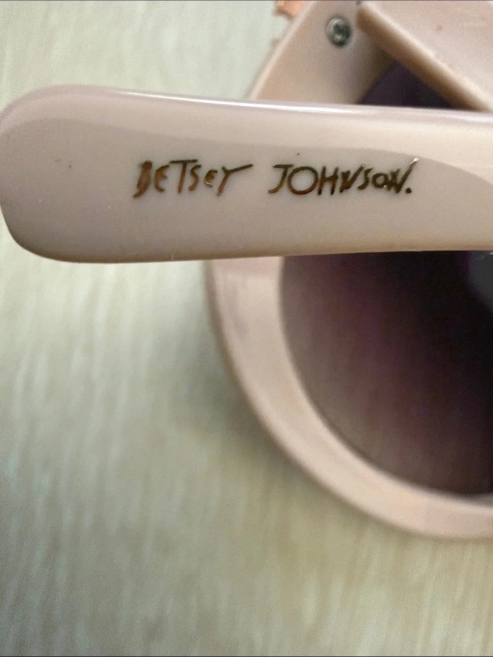 Betsey Johnson Nude Pink Round Sunglasses with Rose Gold Floral Accents
