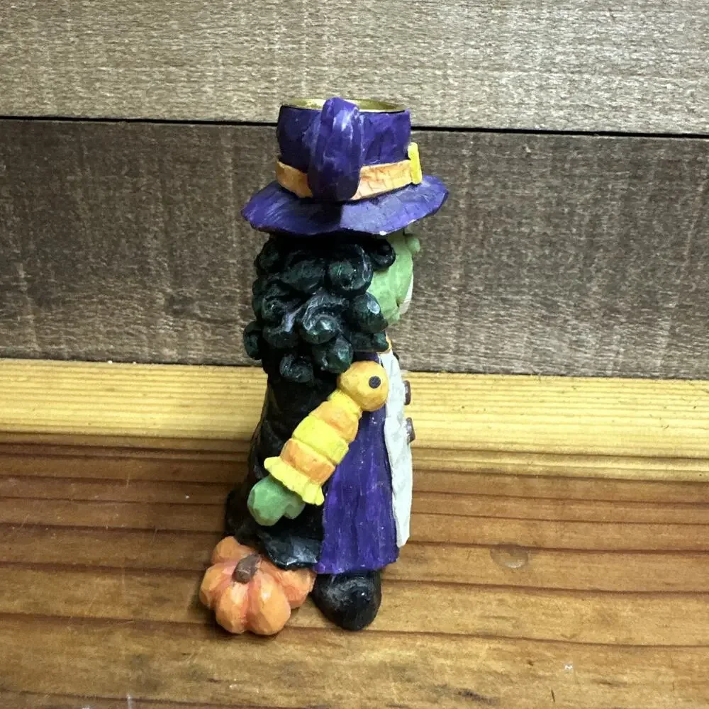 Halloween Witch Taper Candlestick Holder Figurine 