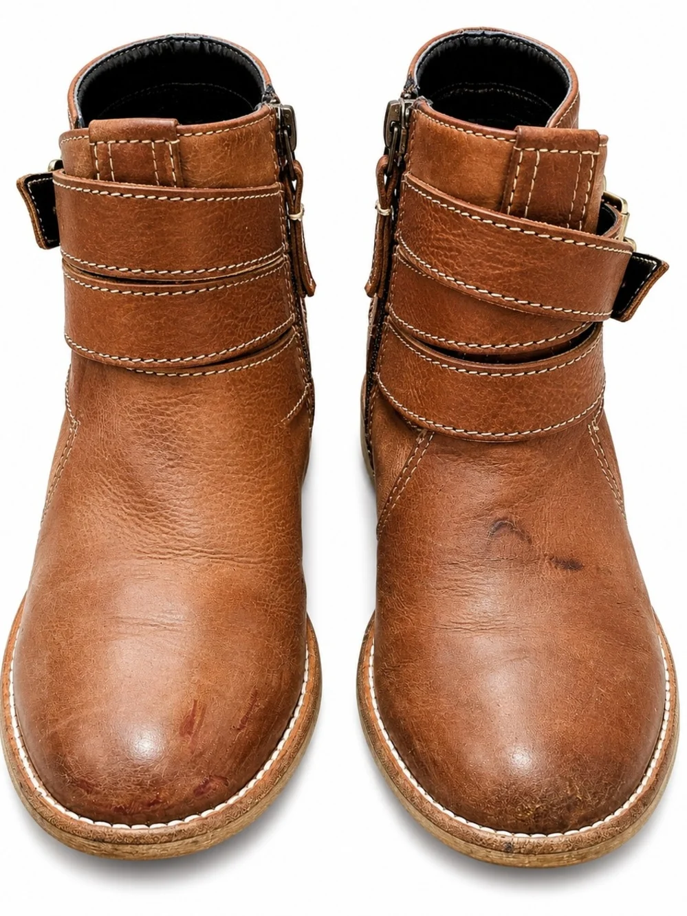 Clarks Artisan Brown‎ Leather Ankle Boots Buckle Zip Moto Booties 7M