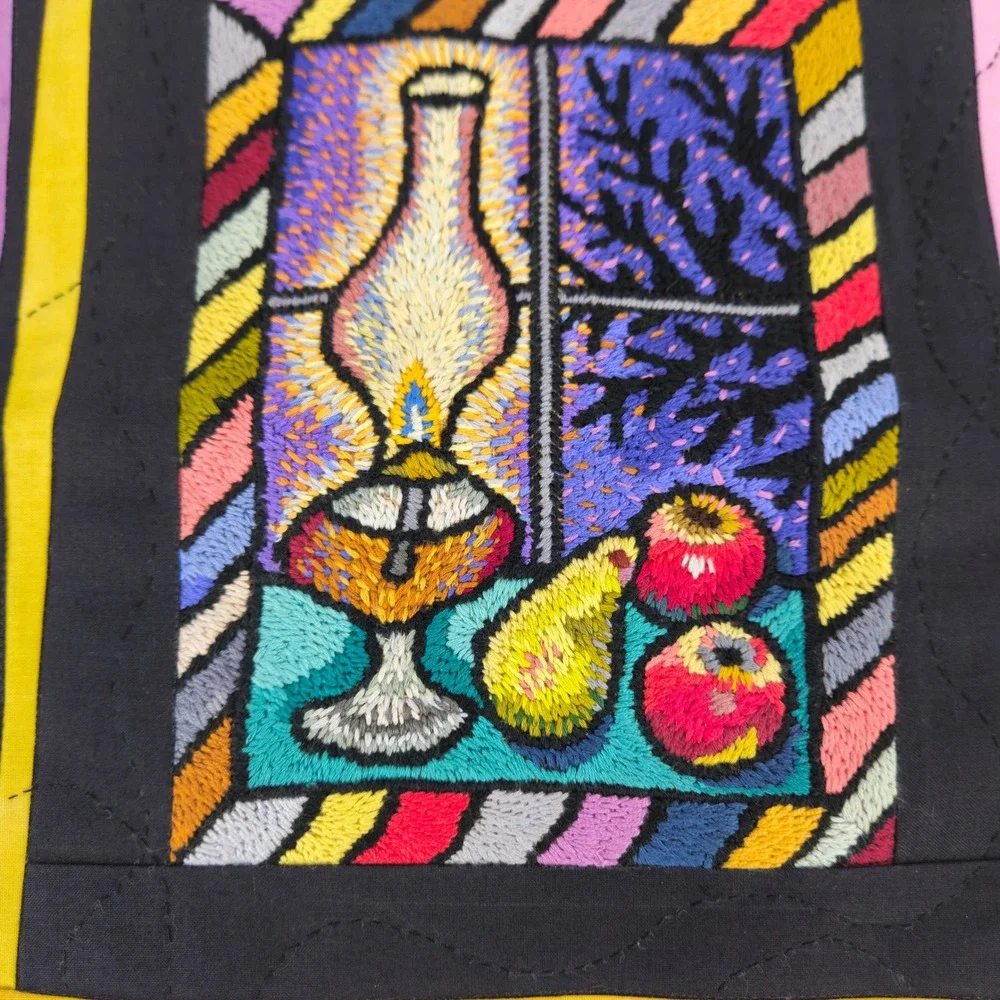 Laura Gaskin Lamplight Fruit Hand Embroidered Quilted Wall Hanging 2007 NC Art M