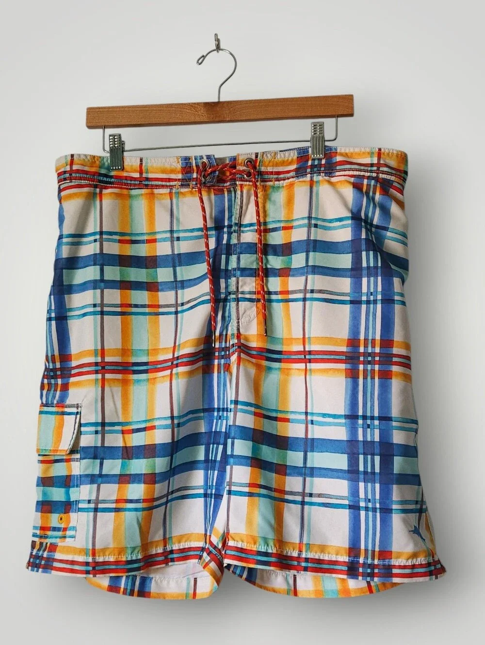 Tommy Bahama Relax Mens XL Swim Trunks Multicolor Plaid Mesh Lined Cargo‎ Board