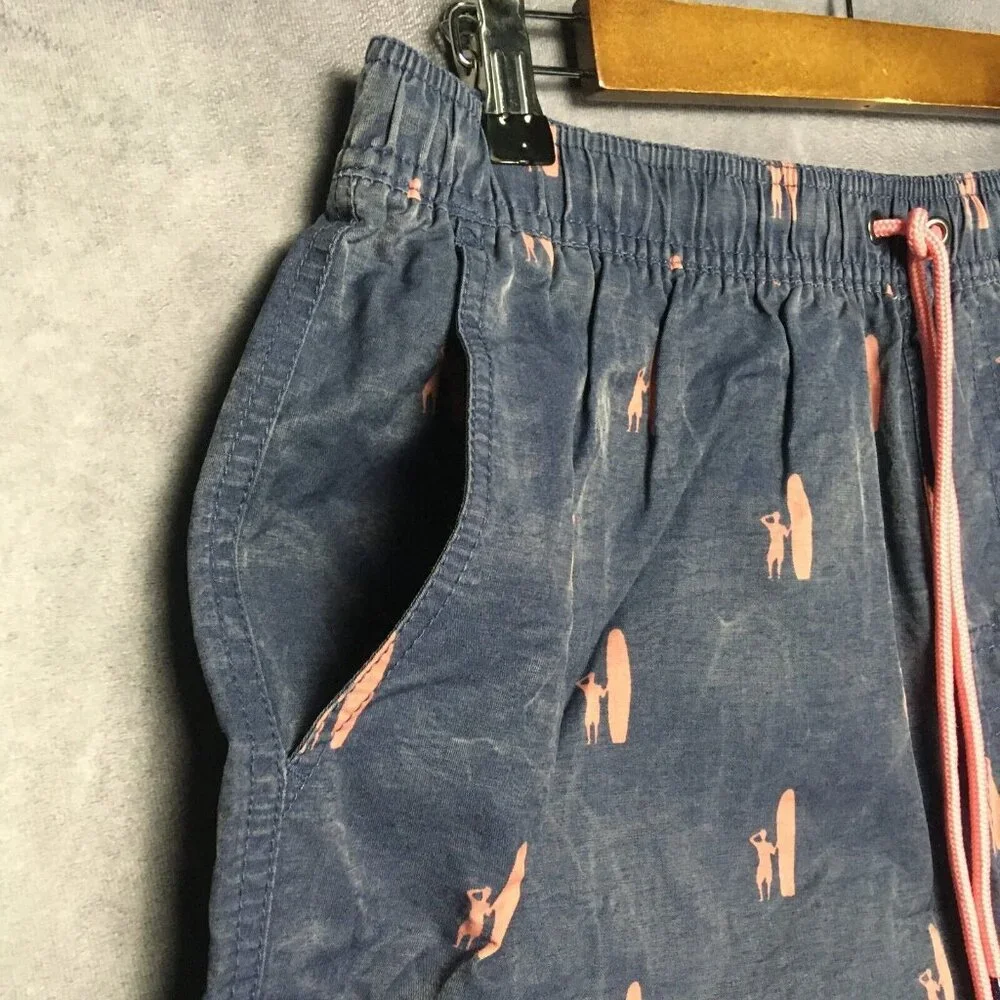Johnnie O Mens Swim Trunks Shorts size Large‎ Blue Drawstring Pink Surfer