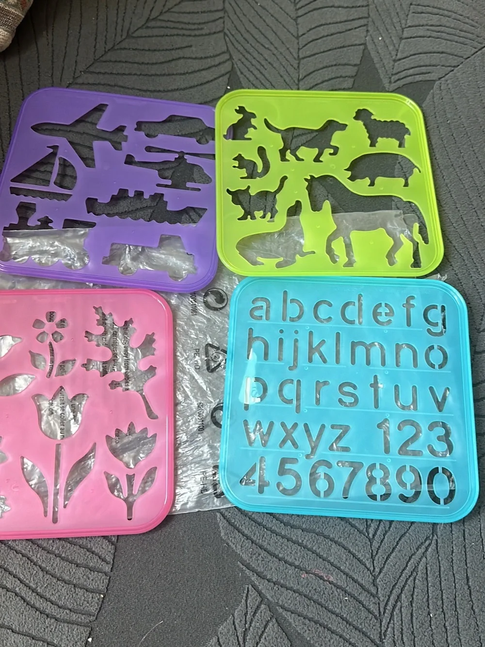 Tupperware Kids Learning Stencil Set - Purple, Lime Green, Pink, Blue