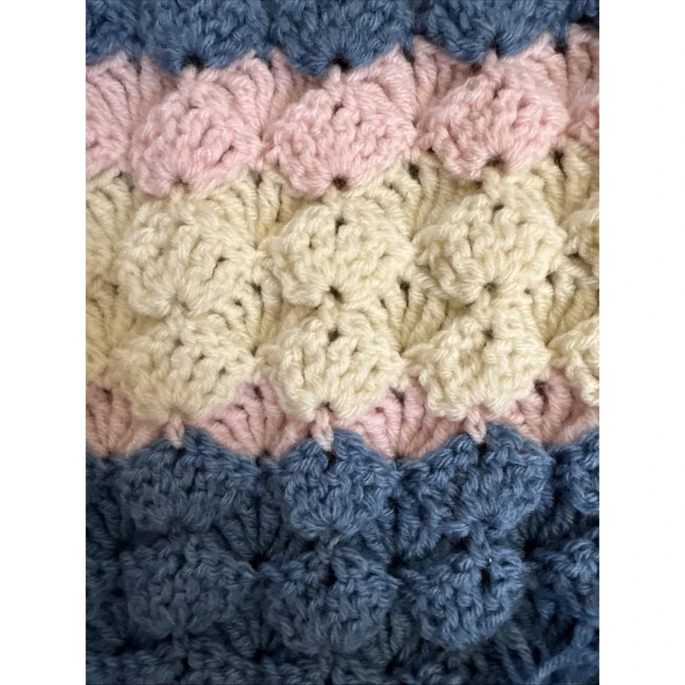 Afghan Blue Pink Off White‎ Handmade By Mother Blanket 72