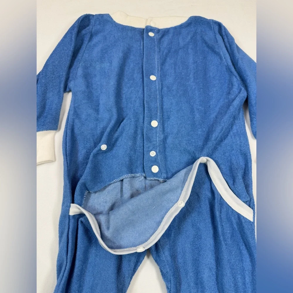 SAB' VINTAGE 80s Terrycloth‎ Nautical Applique Sleeper Footie Pajamas Size 6-12M