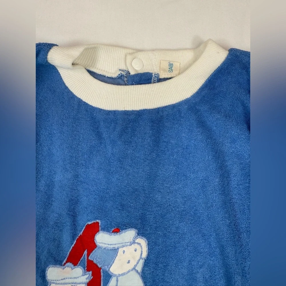 SAB' VINTAGE 80s Terrycloth‎ Nautical Applique Sleeper Footie Pajamas Size 6-12M