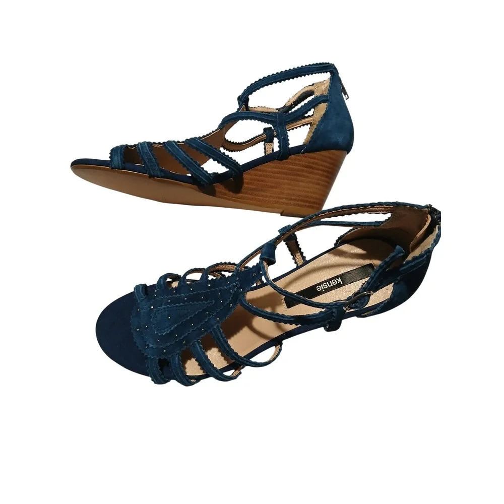 Kensie Teal Suede Studded Gladiator‎ Wedge Sandals Women's Size 10M