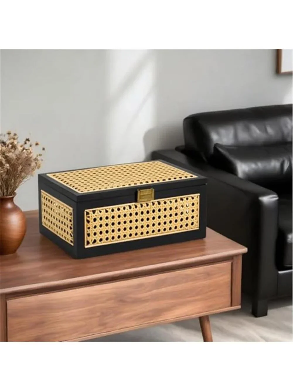 Rattan Storage Box Decorative Handmade Natural Wood Baskets with Lid