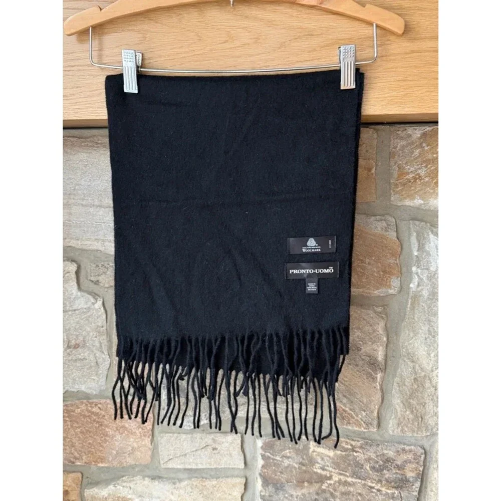 PRONTO UOMO Scarf Black 100% Wool Woolmark 57