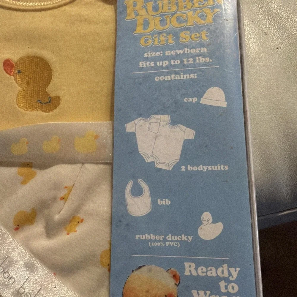 Bon Bebe Outfit 5pc Rubber Ducky Set‎ Bodysuit Bib Mittens Newborn