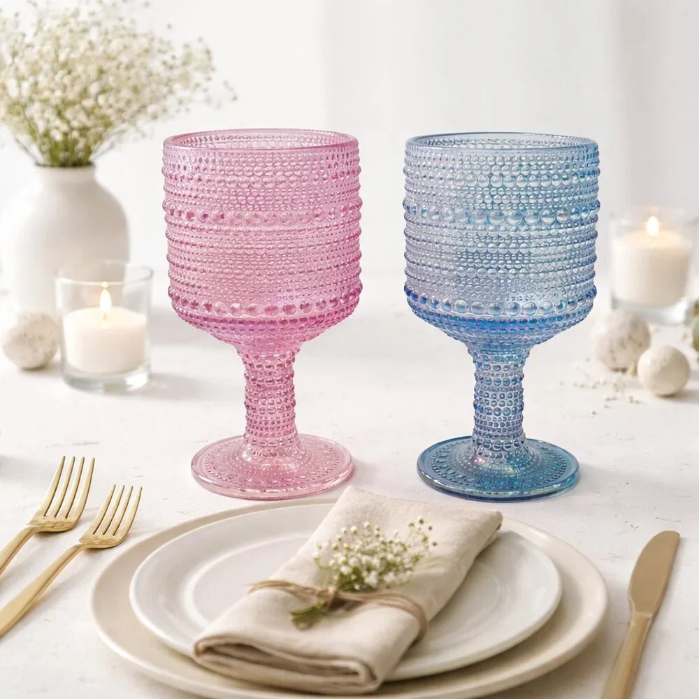 BKLYN STEEL Dotted Wine Glasses Fuchsia & Turquoise Set of 2 NWT