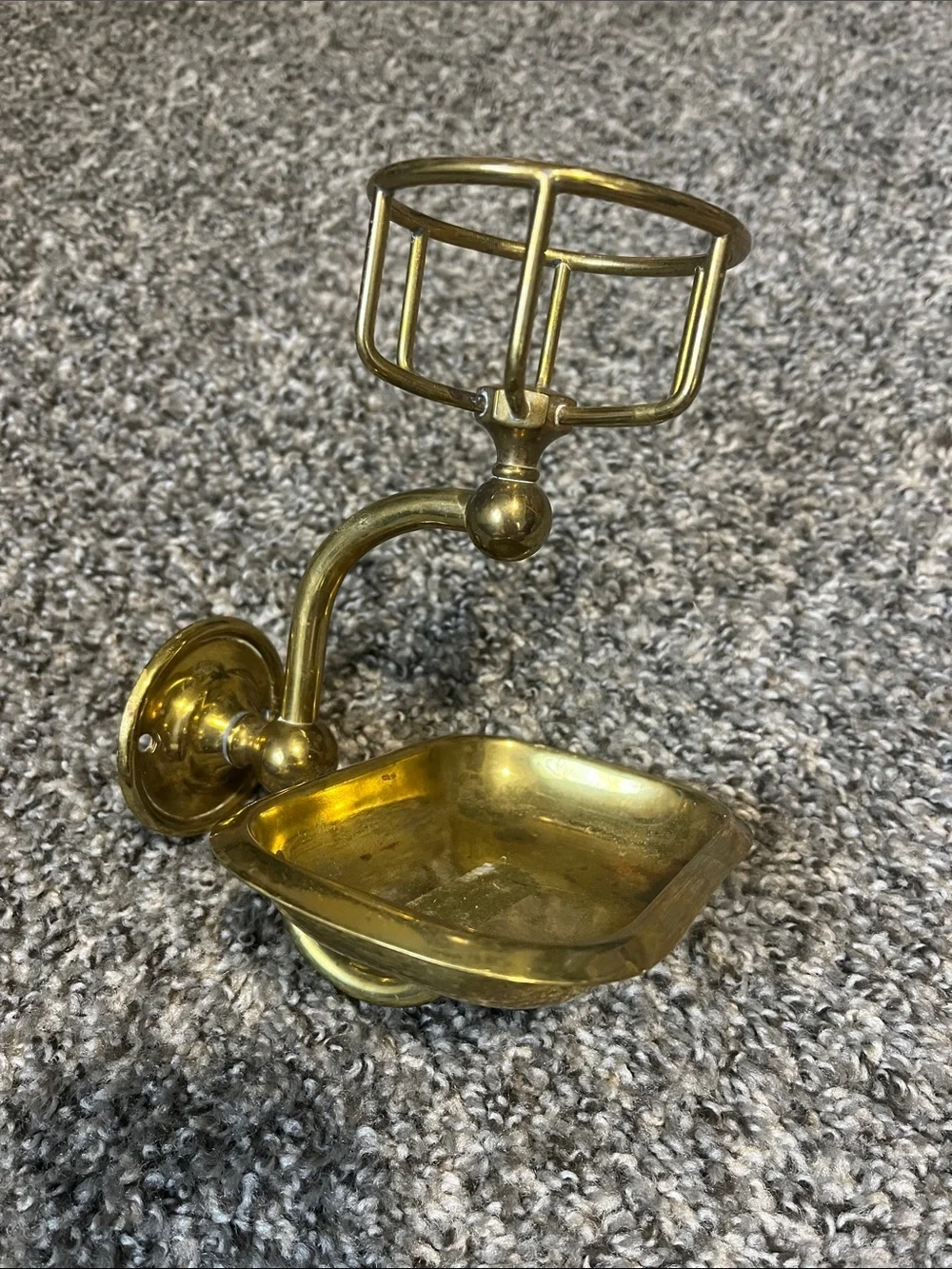 Wall-Mount Brass Soap Dish with Razor/Brush Holder - Gold Tone